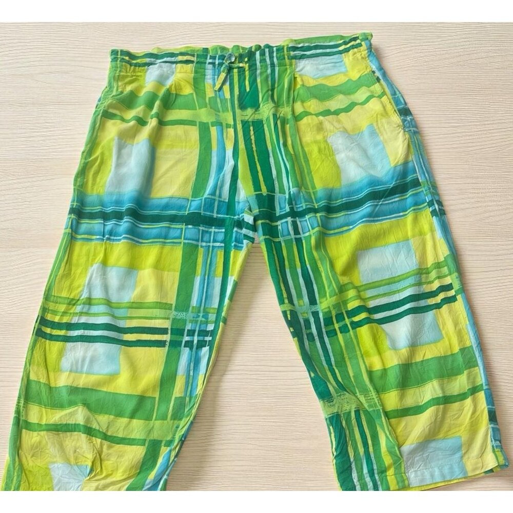 Jams World Pants Womens M Multicolor  Cropped Beach Plaid Preppy Lightweight